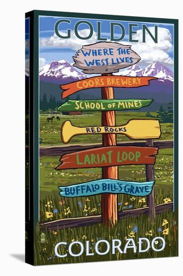 Golden, Colorado - Sign Destinations-Lantern Press-Stretched Canvas