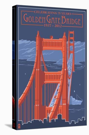 Golden Gate Bridge and Skyline - 75th Anniversary - San Francisco, CA-Lantern Press-Stretched Canvas