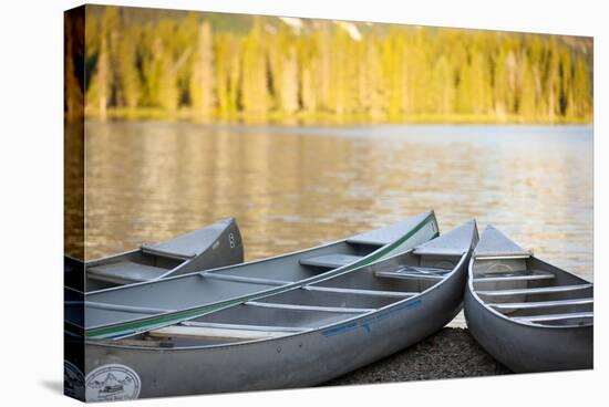 Golden Hour Canoes, Glacier National Park-Jason Savage-Stretched Canvas