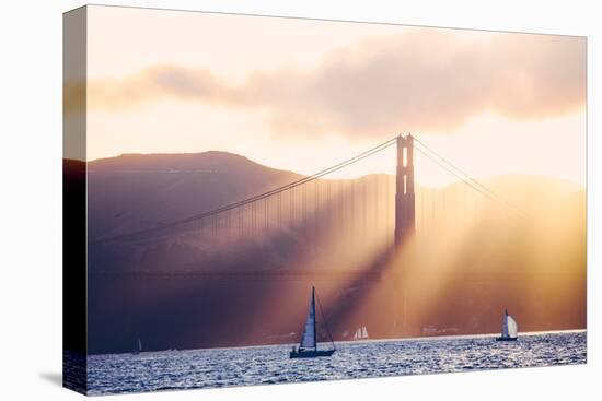 Golden Light Beams and Boats, Beautiful Golden Gate Bridge, San Francisco Bay-Vincent James-Premier Image Canvas