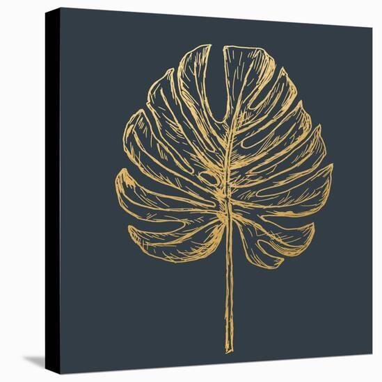 Golden Philodendron Leave. Hand Drawn.-Sunny Sally-Stretched Canvas