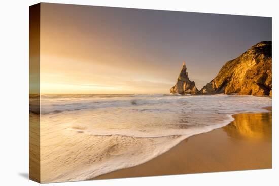 Golden Reflections of the Cliffs on Praia Da Ursa Beach Bathed by Ocean at Sunset, Cabo Da Roca-Roberto Moiola-Premier Image Canvas
