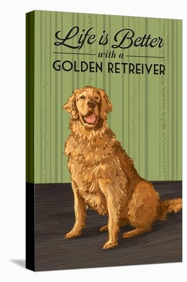 Golden Retreiver - Life is Better-Lantern Press-Stretched Canvas