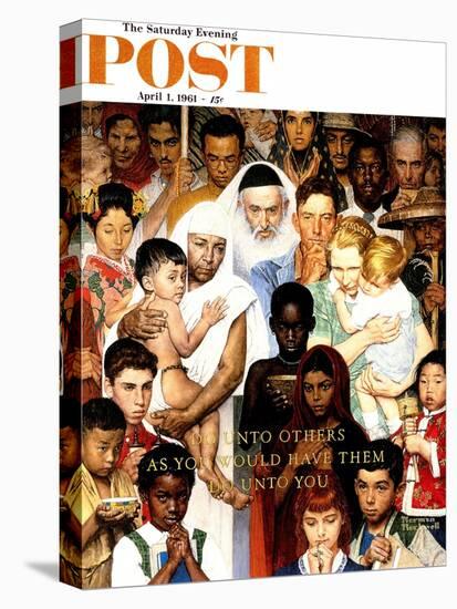 "Golden Rule" (Do unto others) Saturday Evening Post Cover, April 1,1961-Norman Rockwell-Premier Image Canvas