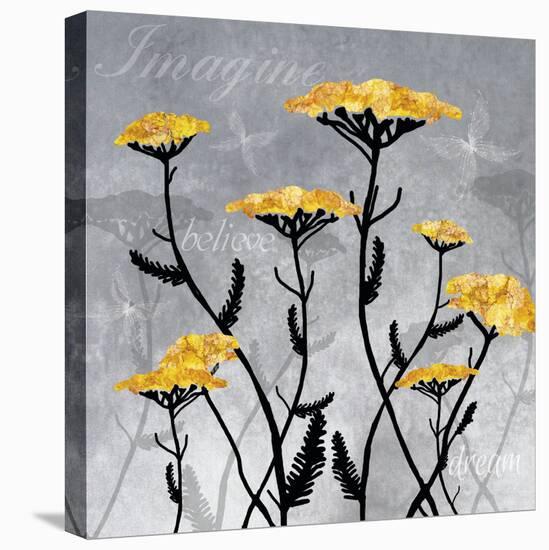 Golden Yarrow Flowers on Gray Background with Inspirational Words-Bee Sturgis-Stretched Canvas