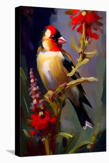 Goldfinch and Red Flower I-Vivienne Dupont-Stretched Canvas