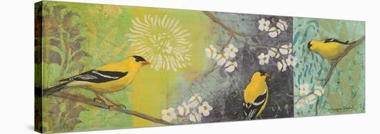 Goldfinches Blooming-Margaret Donharl-Stretched Canvas