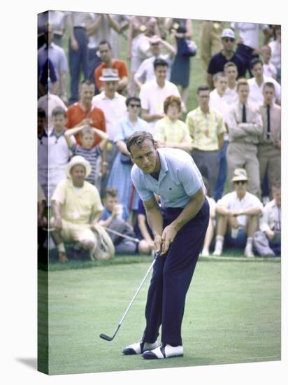 Golfer Arnold Palmer Lining Up Putt as Spectators Look on at Event-John Dominis-Premier Image Canvas