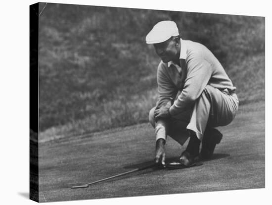 Golfer Ben Hogan Lining Up His Putt-Joe Scherschel-Premier Image Canvas
