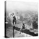 Golfer Teeing off on Girder High above City-null-Premier Image Canvas