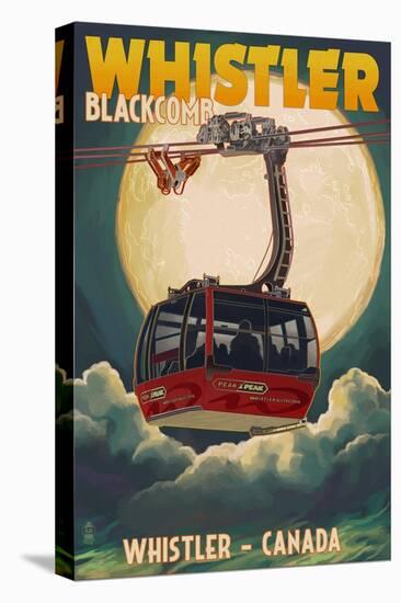 Gondola and Full Moon - Whistler, Canada-Lantern Press-Stretched Canvas