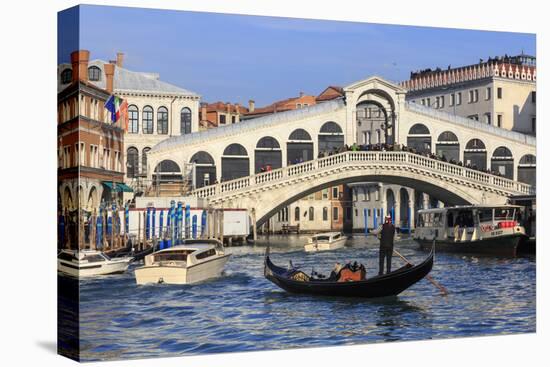 Gondola on Grand Canal and Rialto Bridge in winter, Venice, UNESCO World Heritage Site, Veneto, Ita-Eleanor Scriven-Premier Image Canvas