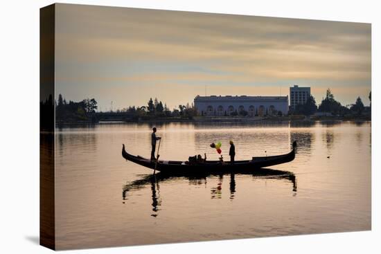 Gondola with balloons in Lake Merritt at sunset, Oakland, Alameda County, California, USA-Panoramic Images-Premier Image Canvas