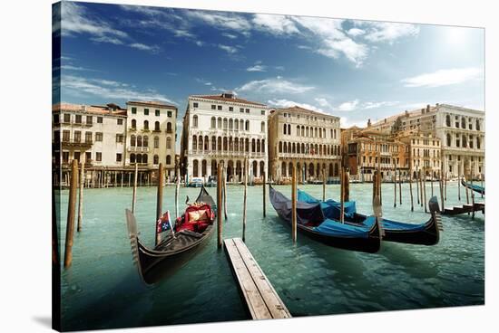 Gondolas on Pier Venice Italy-null-Stretched Canvas