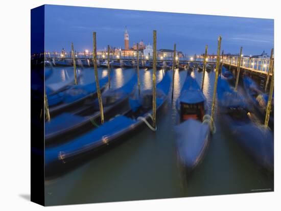 Gondolas on Waterfront at Night, San Giorgio Maggiore, Venice, Veneto, Italy-Christian Kober-Premier Image Canvas