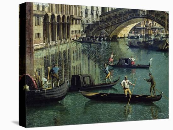 Gondoliers Near the Rialto Bridge, Venice (Detail)-Canaletto-Premier Image Canvas