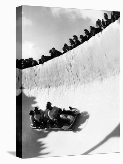 Good of Cresta Run, Bobsled Run, Coasting around Sunny Bend as People Peer from Above the Track-Alfred Eisenstaedt-Premier Image Canvas
