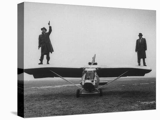 Goodyear Aircraft Engineers Standing on Wings of Rubber Airplane, Can Fly 60 MPH with 200 yd Runway-Grey Villet-Premier Image Canvas