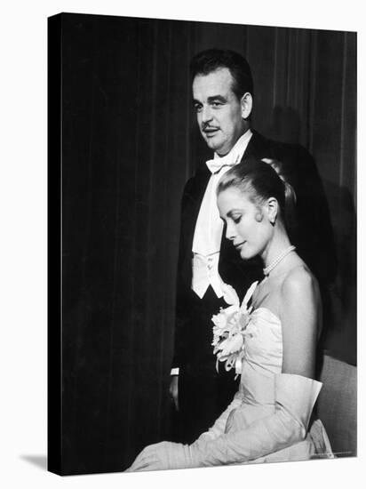 Grace Kelly and Prince Rainier III Attending a Banquet After Announcing Their Engagement-Ralph Morse-Premier Image Canvas