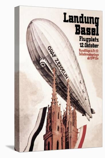 Graf Zeppelin Flies over the Cathedral in Basel Switzerland-Otto Jacob Plattner-Stretched Canvas