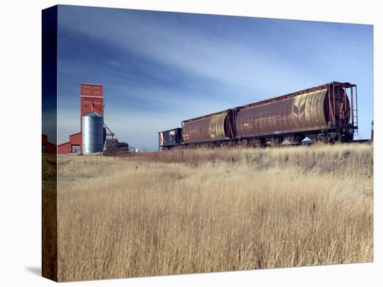 Grain Elevators and Wheat Train, Saskatchewan, Canada-Walter Bibikow-Premier Image Canvas