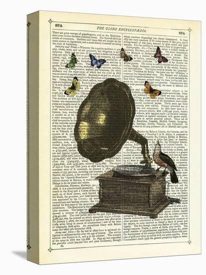 Gramophone, Bird & Butterflies-Marion Mcconaghie-Stretched Canvas