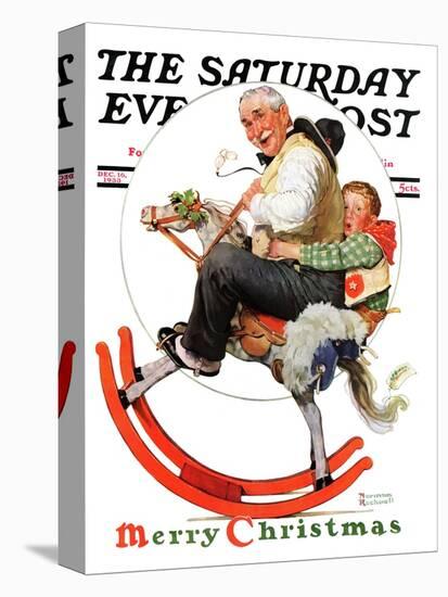 "Gramps on Rocking Horse" Saturday Evening Post Cover, December 16,1933-Norman Rockwell-Premier Image Canvas