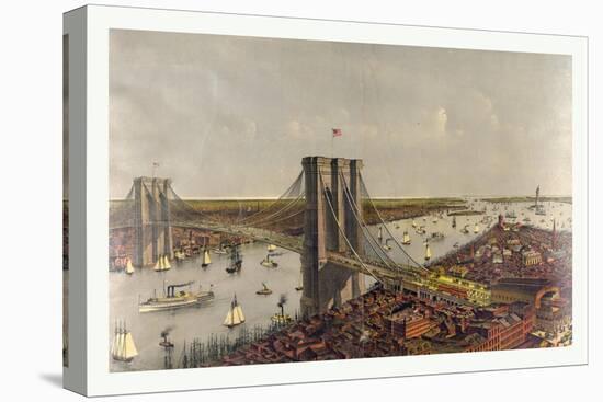 Grand Birds Eye View of the Great East River Suspension Bridge Connecting the Cities of New York an-Currier & Ives-Premier Image Canvas