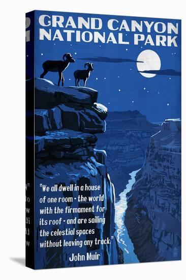 Grand Canyon National Park, Arizona - Night Scene with Muir Quote-Lantern Press-Stretched Canvas