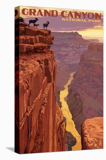 Grand Canyon National Park - Bighorn Sheep on Point-Lantern Press-Stretched Canvas