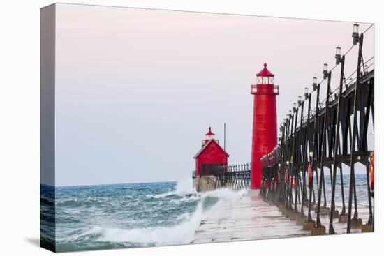 Grand Haven South Pier Lighthouse at Sunrise on Lake Michigan, Ottawa County, Grand Haven, Michigan-Richard and Susan Day-Premier Image Canvas