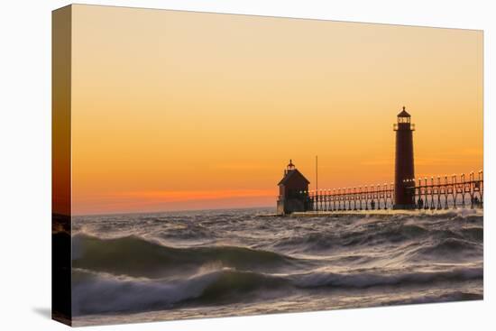 Grand Haven South Pier Lighthouse at Sunset on Lake Michigan, Ottawa County, Grand Haven, Mi-Richard and Susan Day-Premier Image Canvas