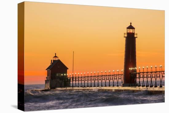 Grand Haven South Pier Lighthouse at Sunset on Lake Michigan, Ottawa County, Grand Haven, Michigan-Richard and Susan Day-Premier Image Canvas