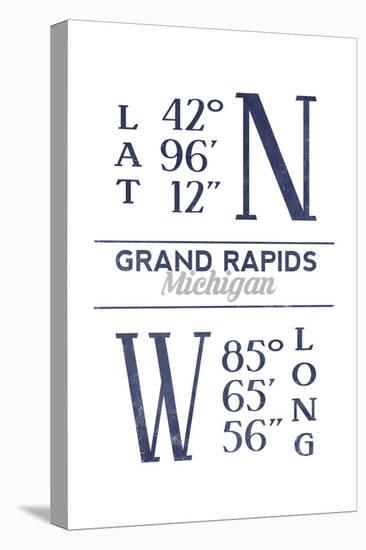 Grand Rapids, Michigan - Latitude and Longitude (Blue)-Lantern Press-Stretched Canvas