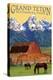 Grand Teton National Park - Barn and Mountains-Lantern Press-Stretched Canvas