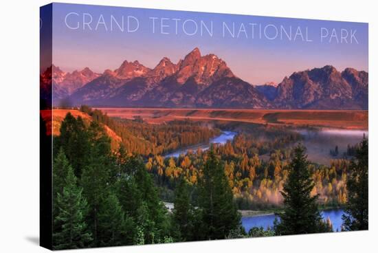 Grand Teton National Park, Wyoming - Sunset River and Mountains-Lantern Press-Stretched Canvas