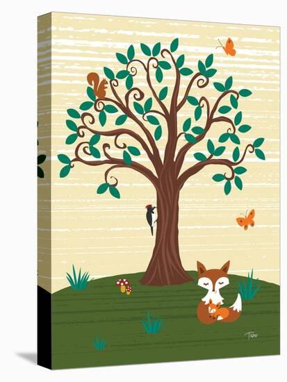 Grand Tree & Foxes-Teresa Woo-Stretched Canvas