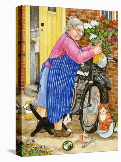 Grandma and 2 Cats and Motorbike (W/C on Paper)-Linda Benton-Premier Image Canvas