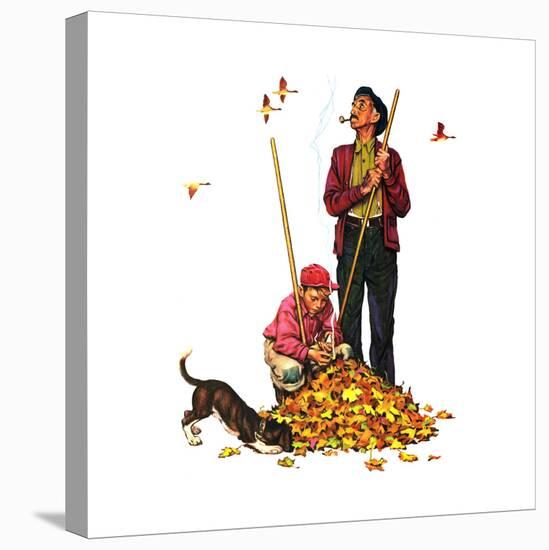 Grandpa and Me: Raking Leaves-Norman Rockwell-Premier Image Canvas