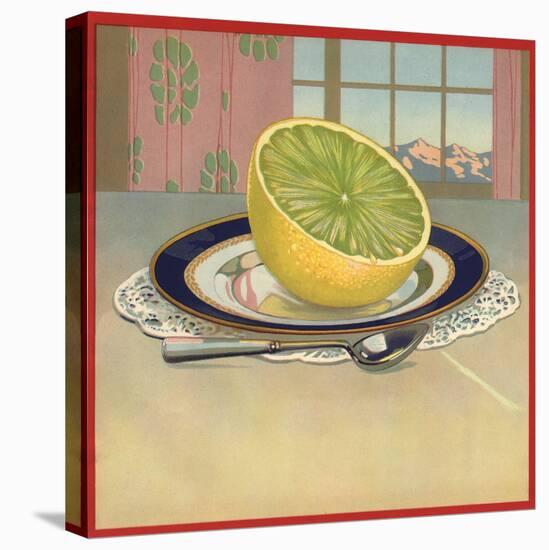 Grapefruit on Plate - Citrus Crate Label-Lantern Press-Stretched Canvas