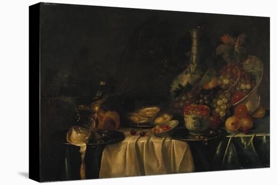 Grapes, Nectarines, Berries and Oysters on a Table-George Wesley Bellows-Premier Image Canvas