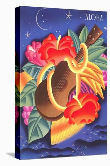 Graphic of Ukulele and Tropical Flowers, Aloha-null-Stretched Canvas