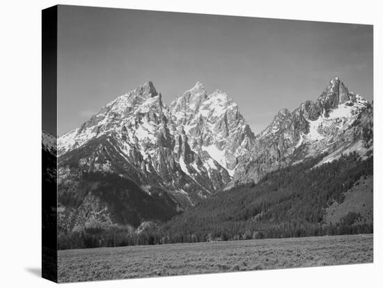 Grassy Valley Tree Covered Mt Side And Snow Covered Peaks Grand "Teton NP" Wyoming 1933-1942-Ansel Adams-Stretched Canvas