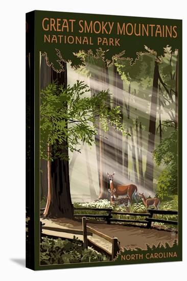 Great Smoky Mountains, North Carolina - Deer and Fawn-Lantern Press-Stretched Canvas