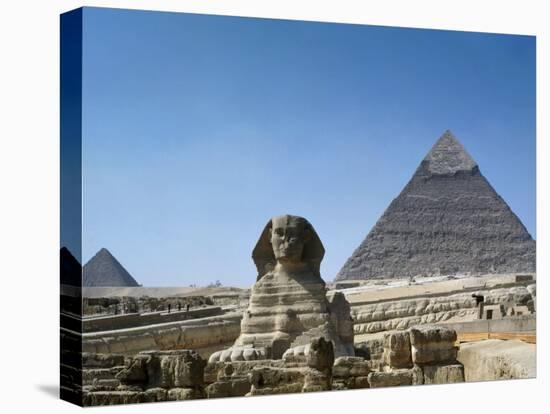 Great Sphinx and Pyramid of Khephren and Menkaure (to left) 4th dynasty, Giza, Egypt-null-Premier Image Canvas