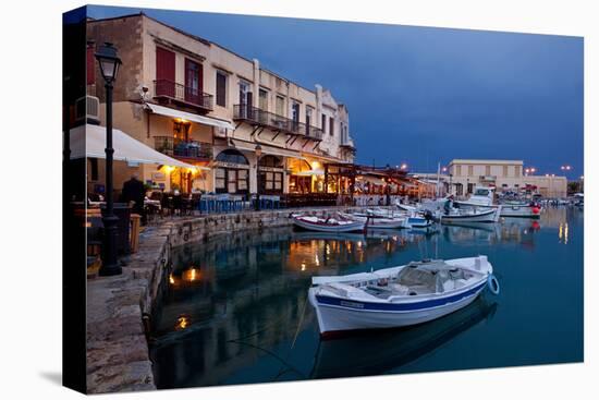 Greece, Crete, Rethimnon, Venetian Harbour, Illuminated, in the Evening-Catharina Lux-Premier Image Canvas