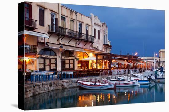 Greece, Crete, Rethimnon, Venetian Harbour, Illuminated, in the Evening-Catharina Lux-Premier Image Canvas