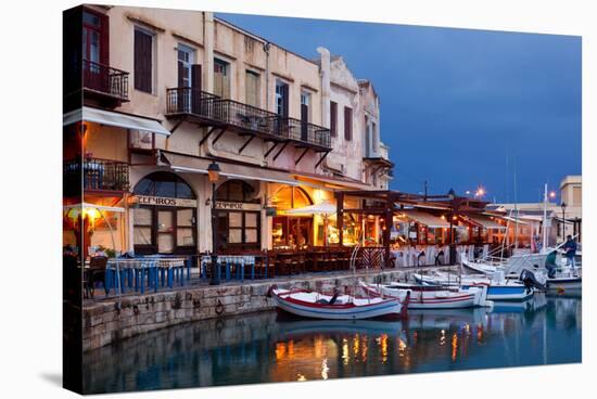 Greece, Crete, Rethimnon, Venetian Harbour, Illuminated, in the Evening-Catharina Lux-Premier Image Canvas