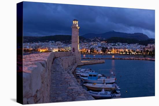 Greece, Crete, Rethimnon, Venetian Harbour, Lighthouse, in the Evening-Catharina Lux-Premier Image Canvas