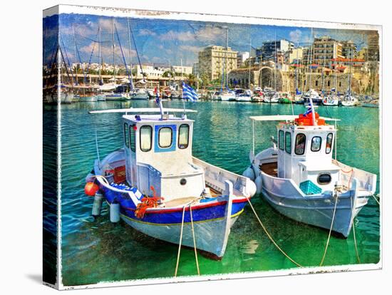 Greek Boats - Artistic Picture-Maugli-l-Stretched Canvas